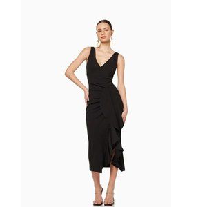 Elliatt Black Elizabethan Ruffled V-Neck Midi Dress